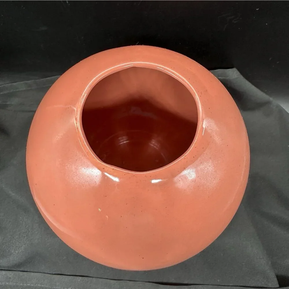 Vintage Coral Orange Orb Vase Glossy Ceramic Globe Bud Vase Retro 1980s 5.75